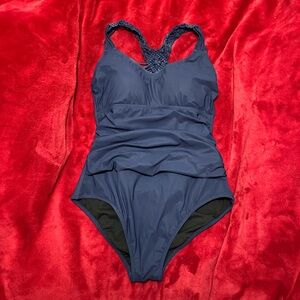 Profile by Gottex Navy Blue One-Piece Swimsuit with Macrame Straps